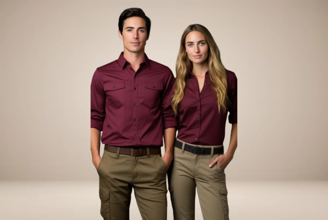 Corporate uniforms with branded shirts and formal office styling