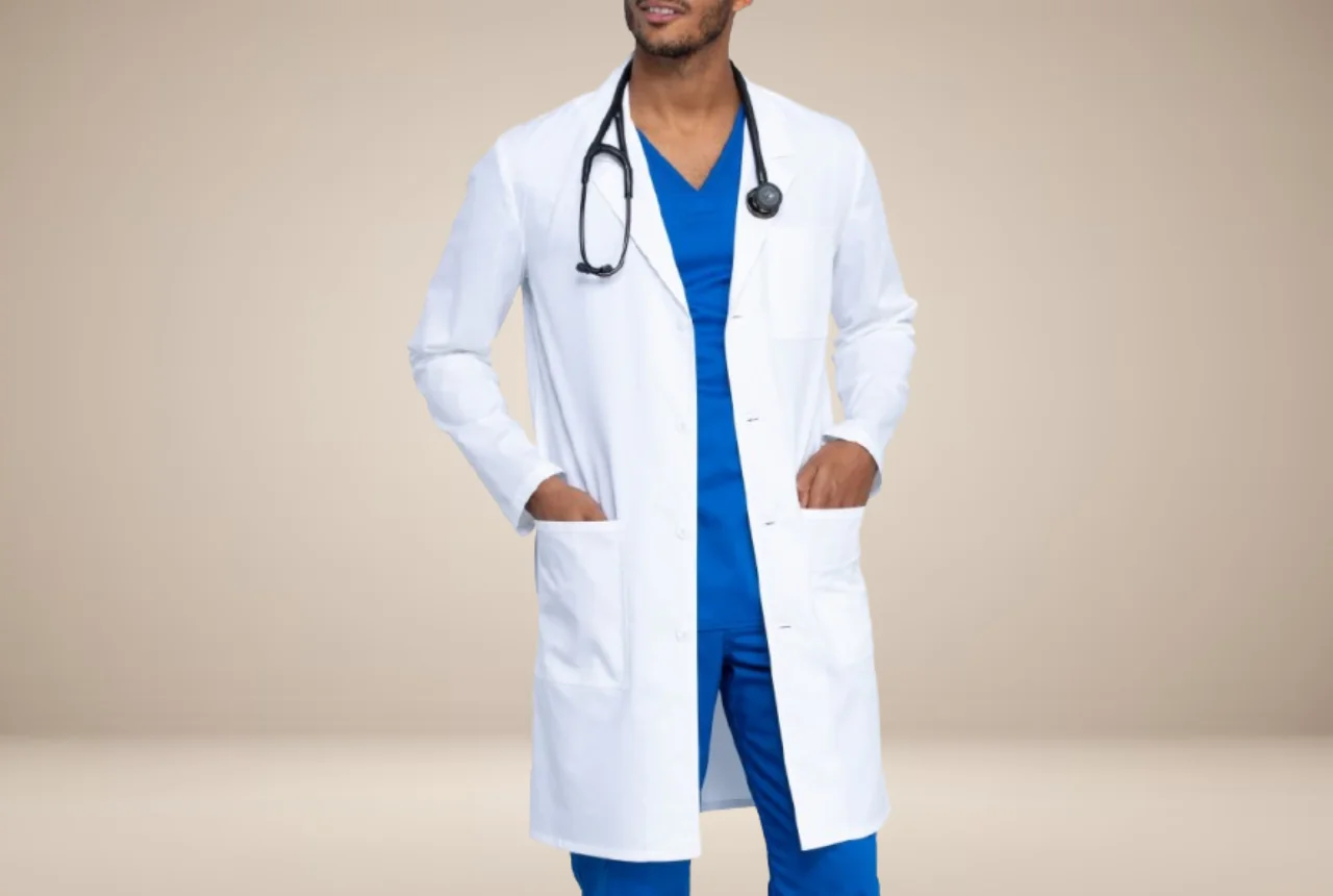 Healthcare uniforms including doctor coats and clinical apparel